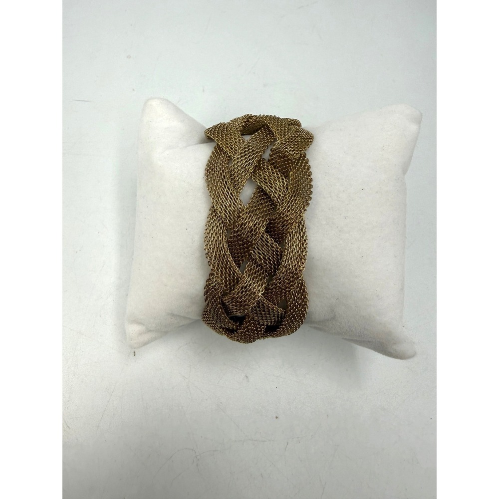 Vintage Gold Tone Braided Mesh Statement Cuff Bracelet Magnetic Clasp 7.5 Inch